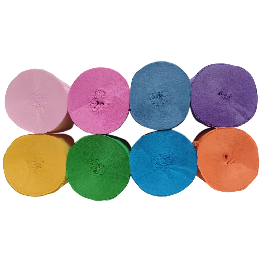 Crepe Paper Streamers 82ft Each Roll for Birthday, Wedding, and Party Decorations 1.77 Inch, Pack of 8