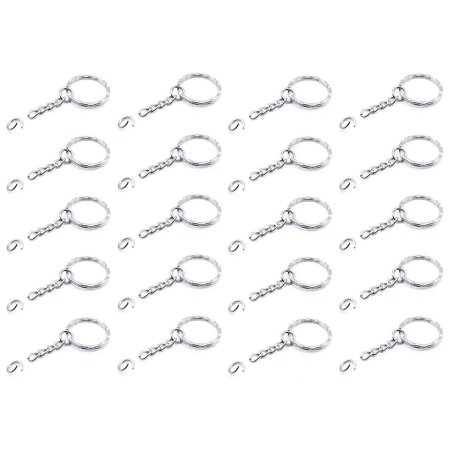 Metal Keychain Split Rings 25mm with Chain and Open Jump Rings for DIY Crafts