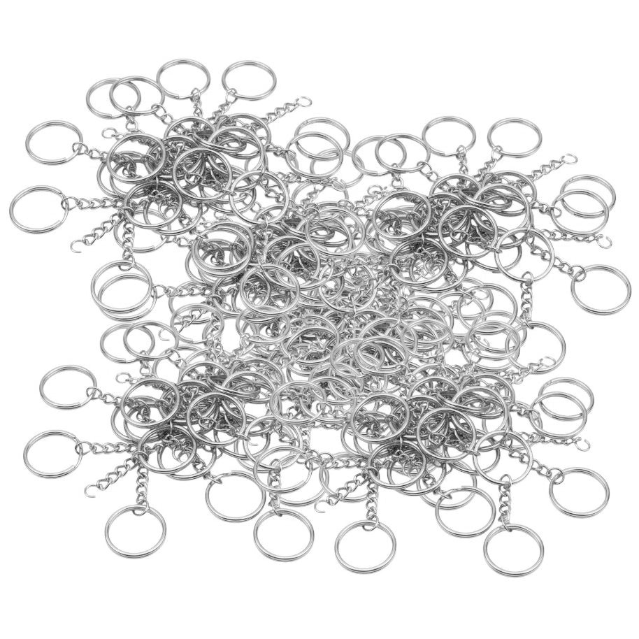 1 Inch Silver Split Keyrings with Chain and Jump Ring for Keychain Crafts