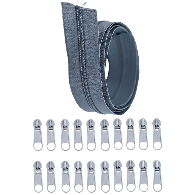 Nylon Coil Zipper 10 Yards with 20 Sliders for DIY Sewing Bags Garments and Crafts