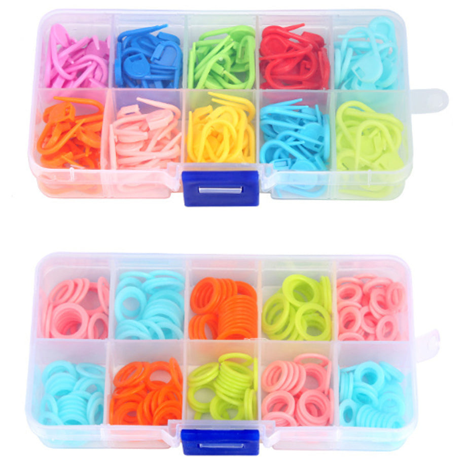 Knitting Stitch Markers Set with Storage Box, Assorted O-Ring Sizes and Colors for Crochet Projects