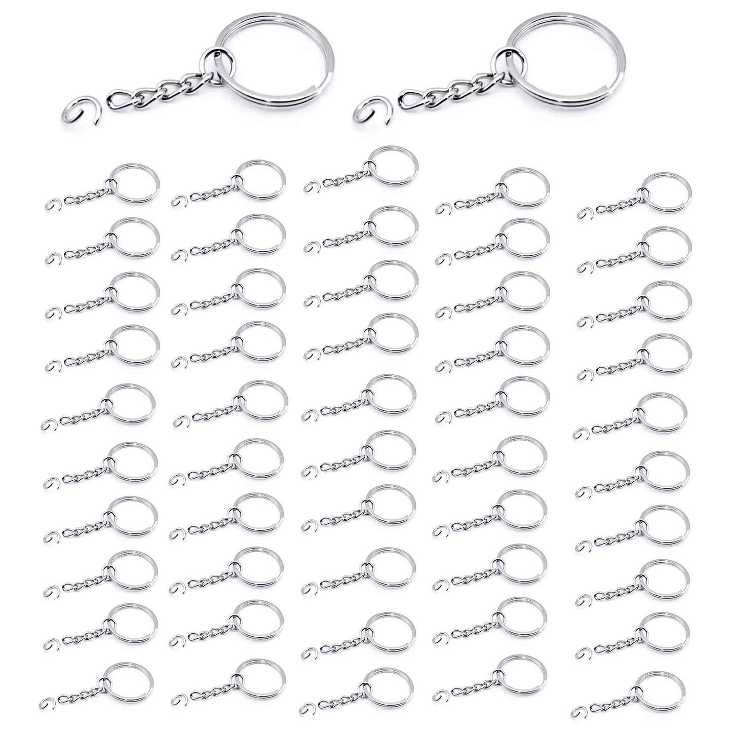 Metal Keychain Split Rings 25mm with Chain and Open Jump Rings for DIY Crafts