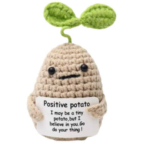 Potato With Green Leaves Handmade Crochet Doll - Lovely Gift with Different Cards for Emotional Support & Positivity