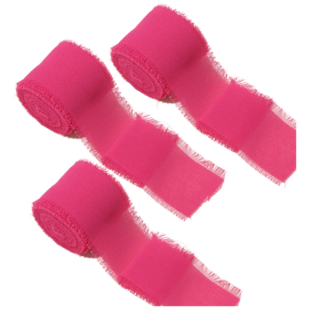 Chiffon Ribbon 1.5 Inch by 16.40yds Handmade Fringe Silk Ribbon for Gift Wrapping Wedding Bouquet and DIY Crafts, Pack of 3