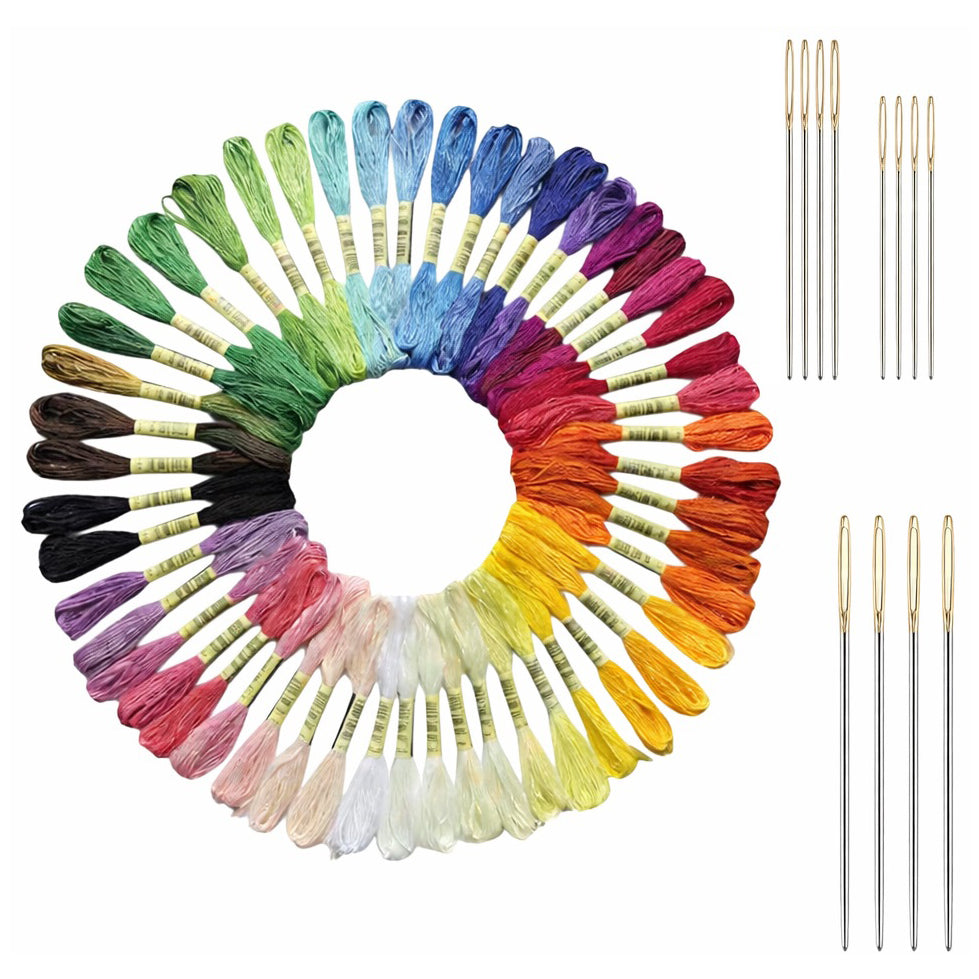Assorted Color Embroidery Floss Cross Stitch Thread Set with Golden Eye Needles for Bracelets and Needlecraft Projects