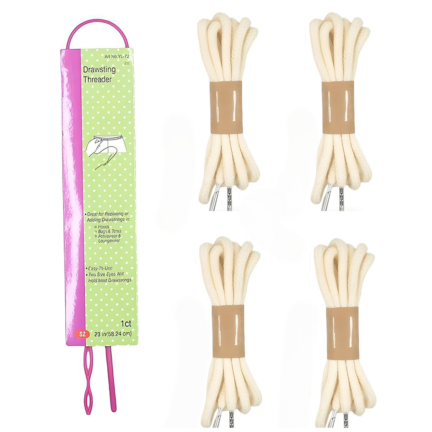Cotton Drawstring Replacement Cords with Easy Threader for Sweatpants Shorts Jackets and DIY Clothing Repairs