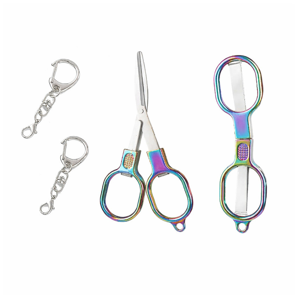 Folding Stainless Steel Mini Travel Scissors with Keychain Portable Safety Pocket Scissors for Craft Sewing and Office Use, Pack of 2