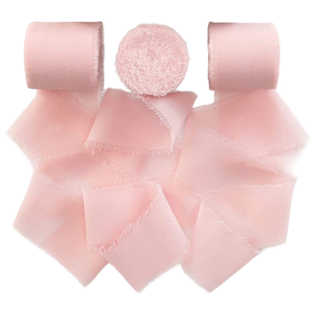 Chiffon Ribbon 1.5 Inch x 21 Yard Frayed Fringe Silk Ribbon 3 Rolls for Wedding Gift Wrapping and DIY Crafts