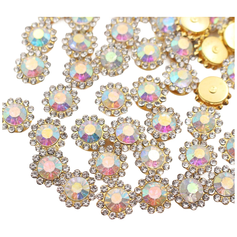12mm Sew On Crystal Rhinestones with Metal Claw Base for Clothes, Shoes, and Crafts, Pack of 100
