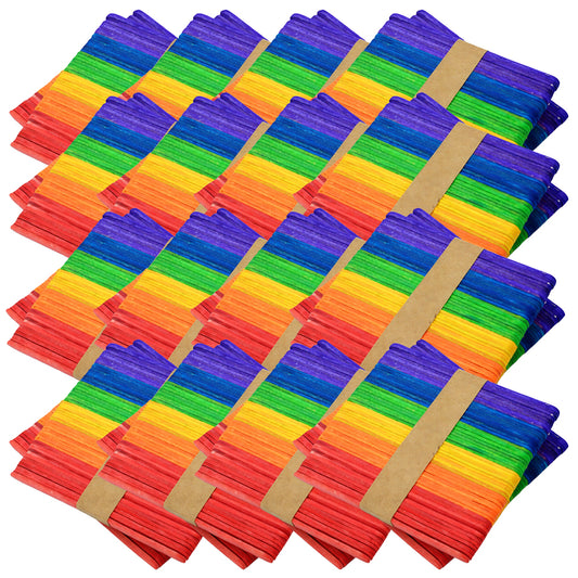 Colored Popsicle Sticks 4.5 Inch Rainbow Wooden Craft Sticks for DIY Projects, School Activities and Kids Crafts