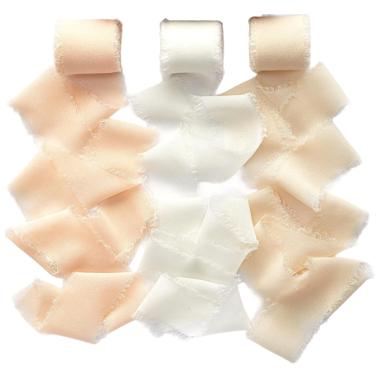 1.5 Inch x 7 Yards Chiffon Silk Ribbon Set for Wedding Bouquets, Gifts, and Decorations, Pack of 3