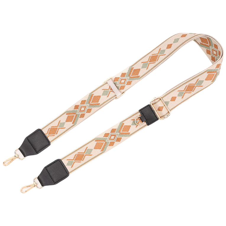 Adjustable Purse Strap With Crazy Horse Leather Ends and Jacquard Embroidery