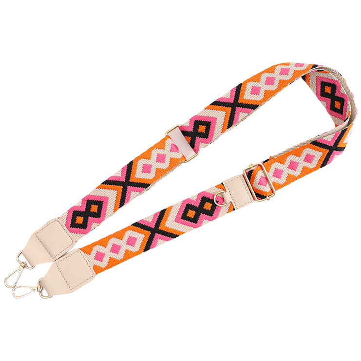 Adjustable Purse Strap With Crazy Horse Leather Ends and Jacquard Embroidery