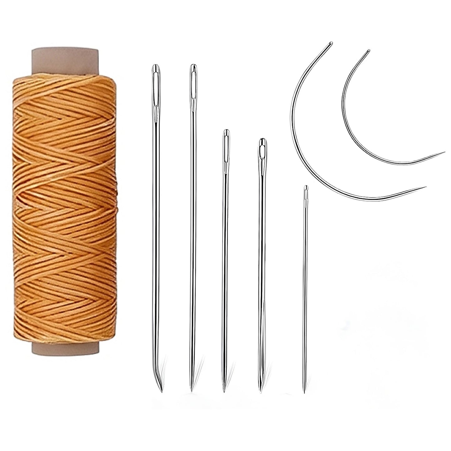 Waxed Thread Upholstery Needle Set with 7 Hand Sewing Needles for Leather Repair