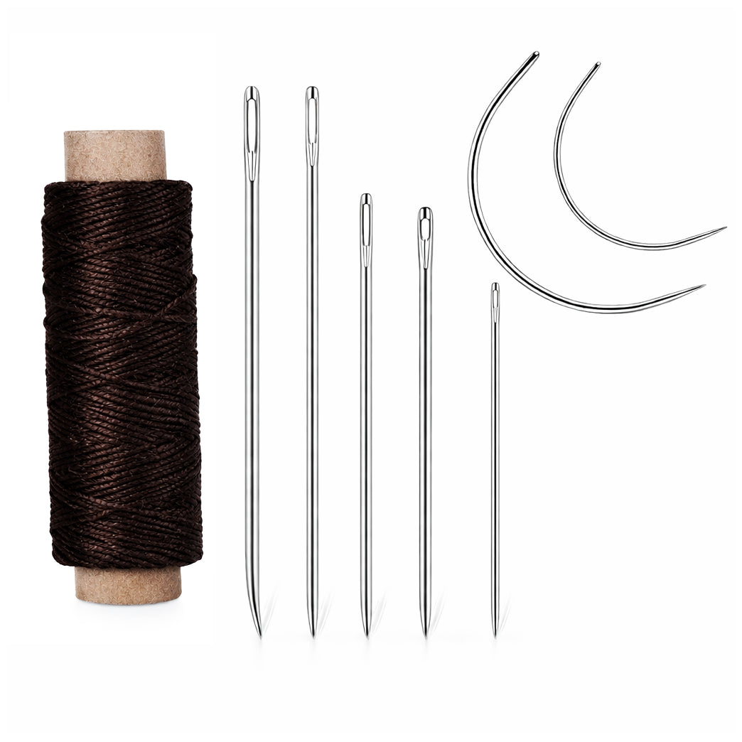 Waxed Thread Upholstery Needle Set with 7 Hand Sewing Needles for Leather Repair