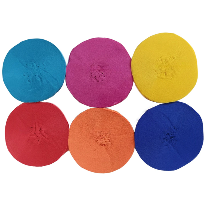 Crepe Paper Streamers 82ft Each Roll for Birthday, Wedding, and Party Decorations 1.77 Inch, Pack of 6