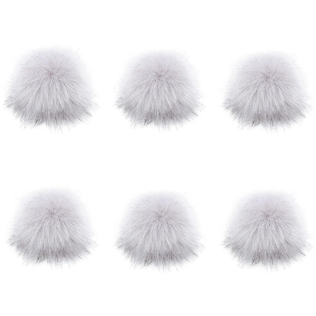 Faux Fox Fur Pom Poms 10 cm Furry Balls with Elastic Loops for Hats and Crafts, Pack of 6