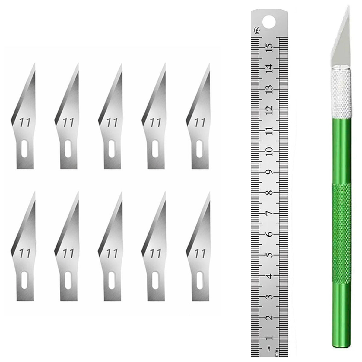Precision Craft Knife Set with 10 #11 Blades and 15cm Steel Ruler for Modeling Vinyl Stencil DIY Crafts