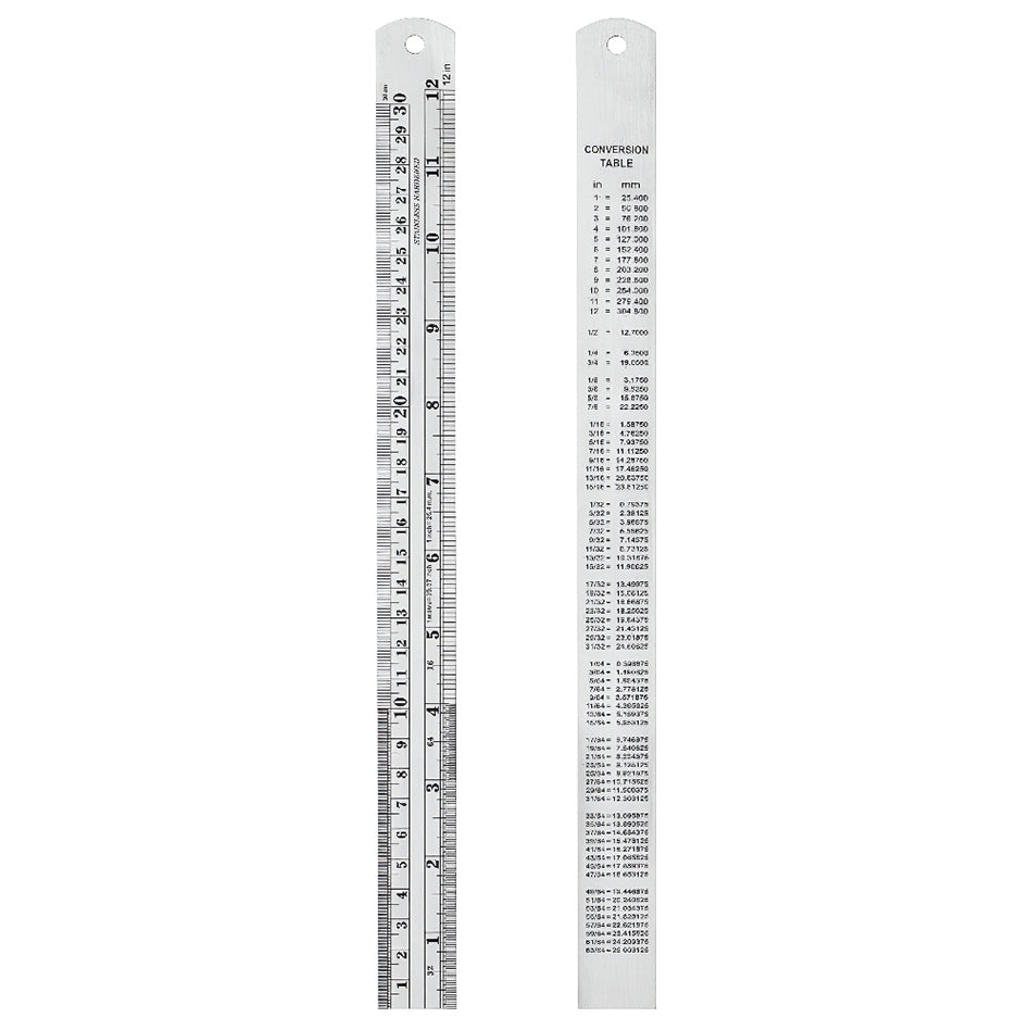 Stainless Steel Ruler with Conversion Table Metal Measuring Rule for School Office Engineering and DIY Use