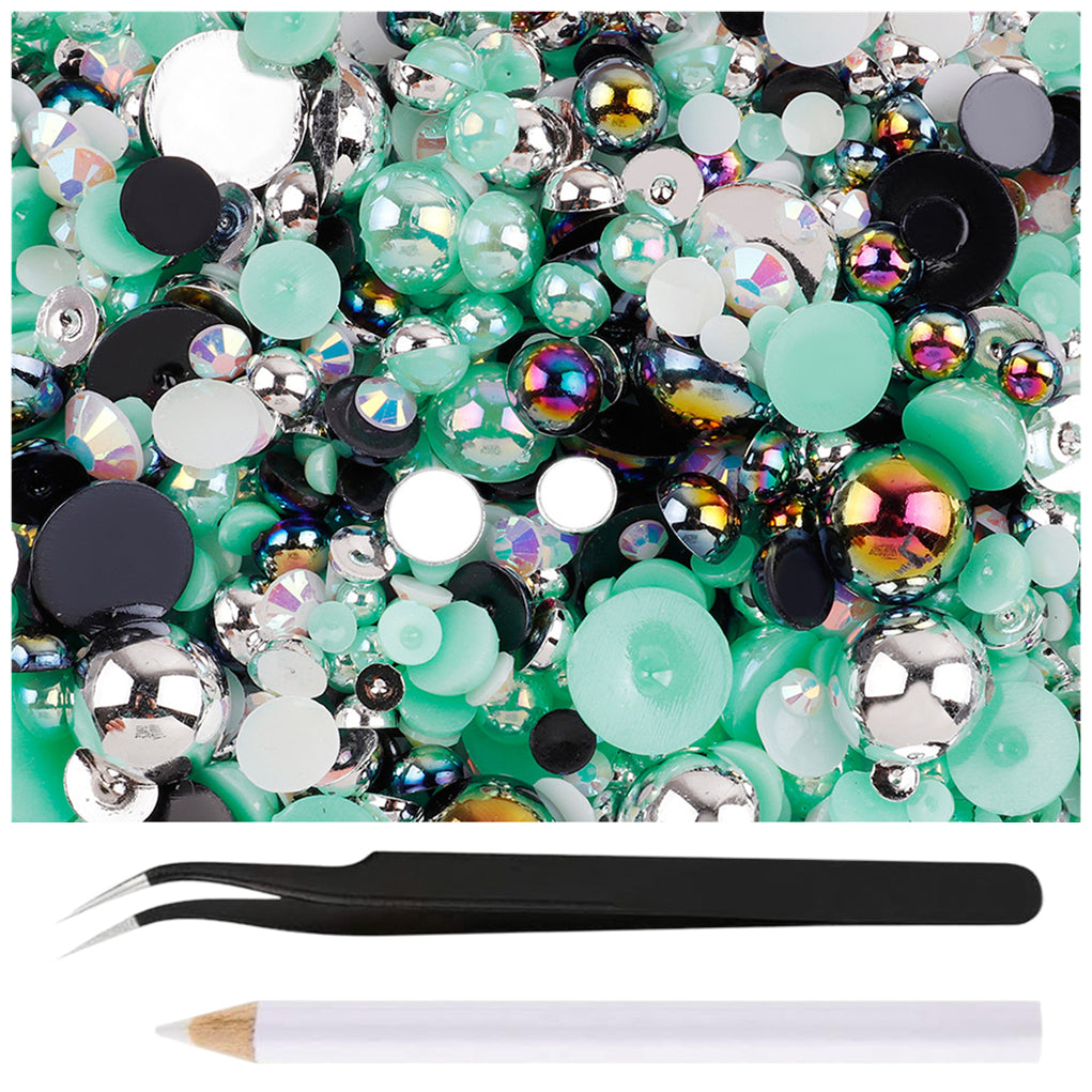 30g Mixed Flatback Rhinestones and Half Pearls for DIY Crafts Shoes Nails Tumblers Garments Bags