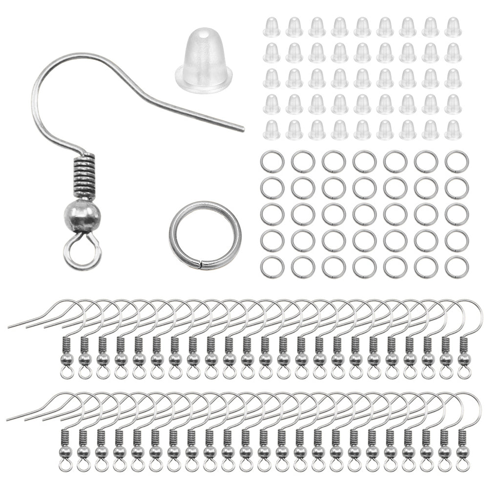 Hypoallergenic Earring Hooks Kit with Backs and Jump Rings for Jewelry Making, Pack of 600