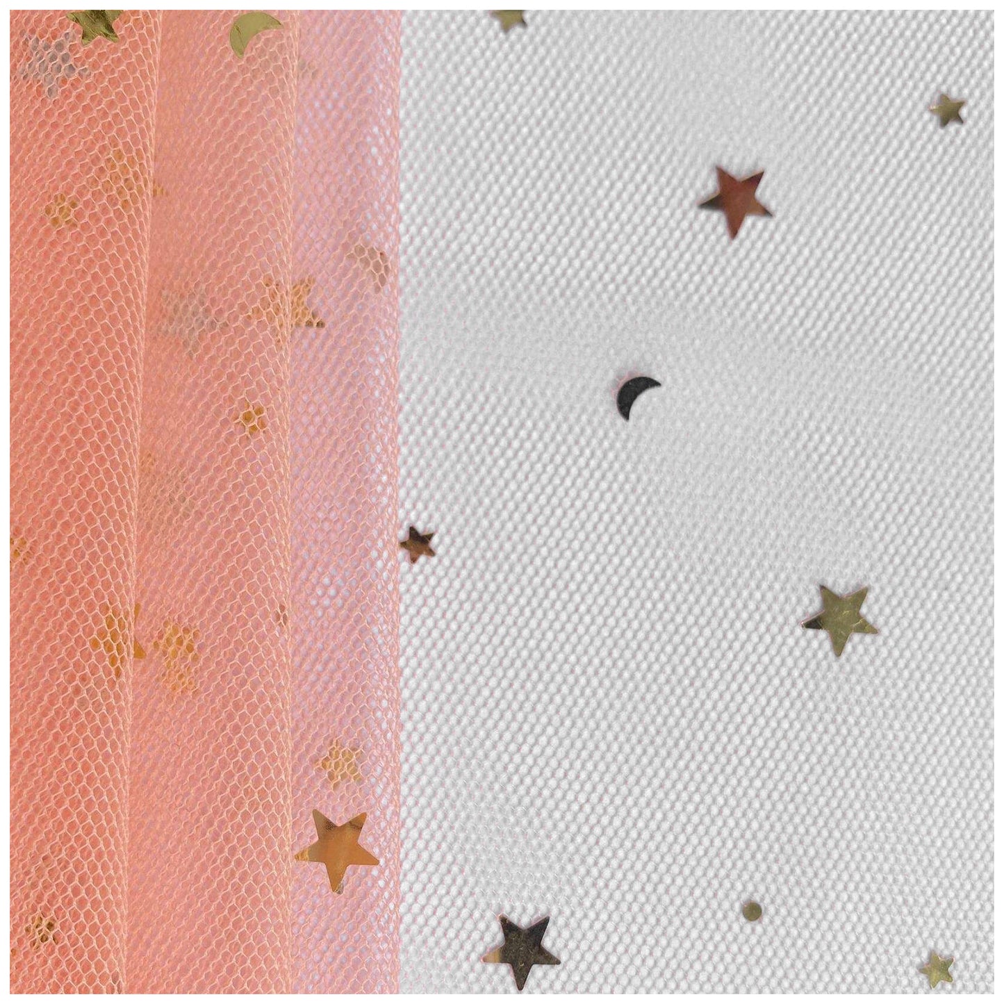 Glitter Tulle Fabric Roll With Star Moon Sequins for Tutu, Bridal Veil, Wedding Decor