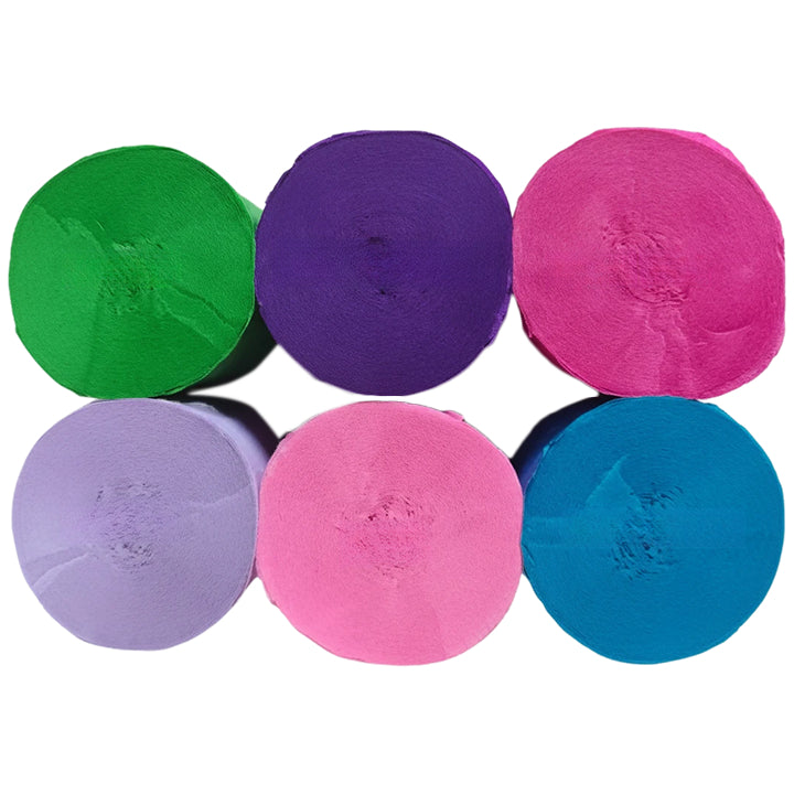 Crepe Paper Streamers 82ft Each Roll for Birthday, Wedding, and Party Decorations 1.77 Inch, Pack of 6