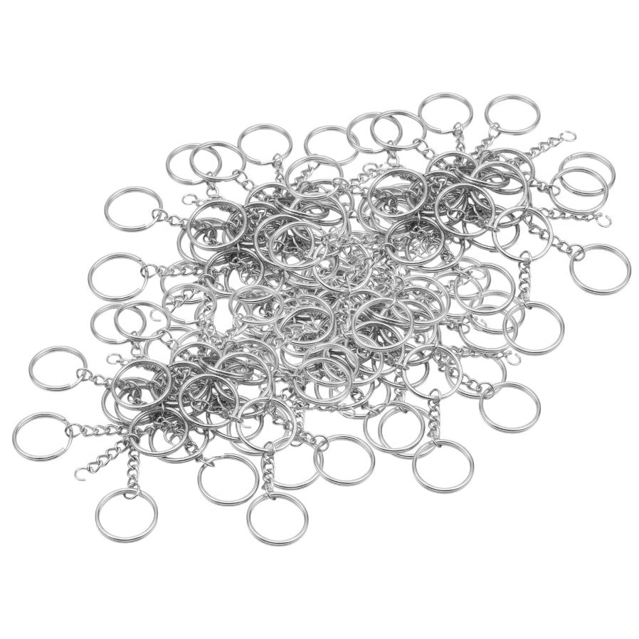 1 Inch Silver Split Keyrings with Chain and Jump Ring for Keychain Crafts
