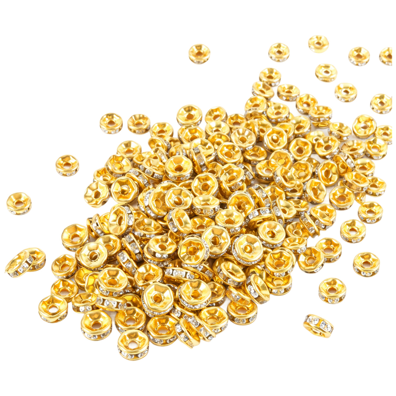 8mm Rhinestone Rondelle Spacer Beads Silver for Jewelry Making Bracelets and Necklaces, Pack of 200