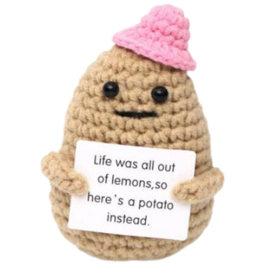 Potato With Pink Hat Handmade Crochet Doll - Lovely Gift with Different Cards for Emotional Support & Positivity