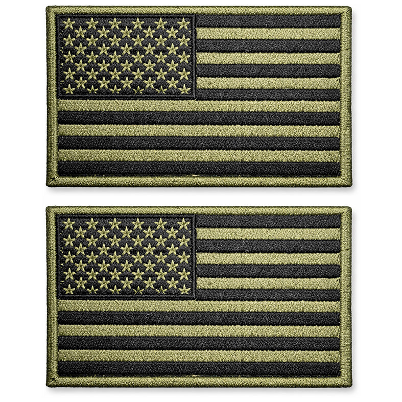2 Pack Tactical USA Flag Patch 2x3 Inch Embroidered Regular and Reverse with Loop Backing