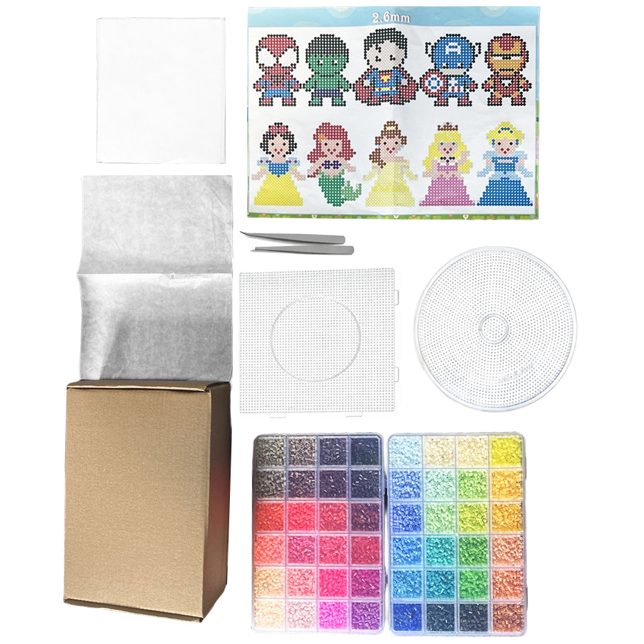 24000 Mini Fuse Beads Kit 2.6mm with Pegboards and Tweezers for Pixel Art DIY Crafts