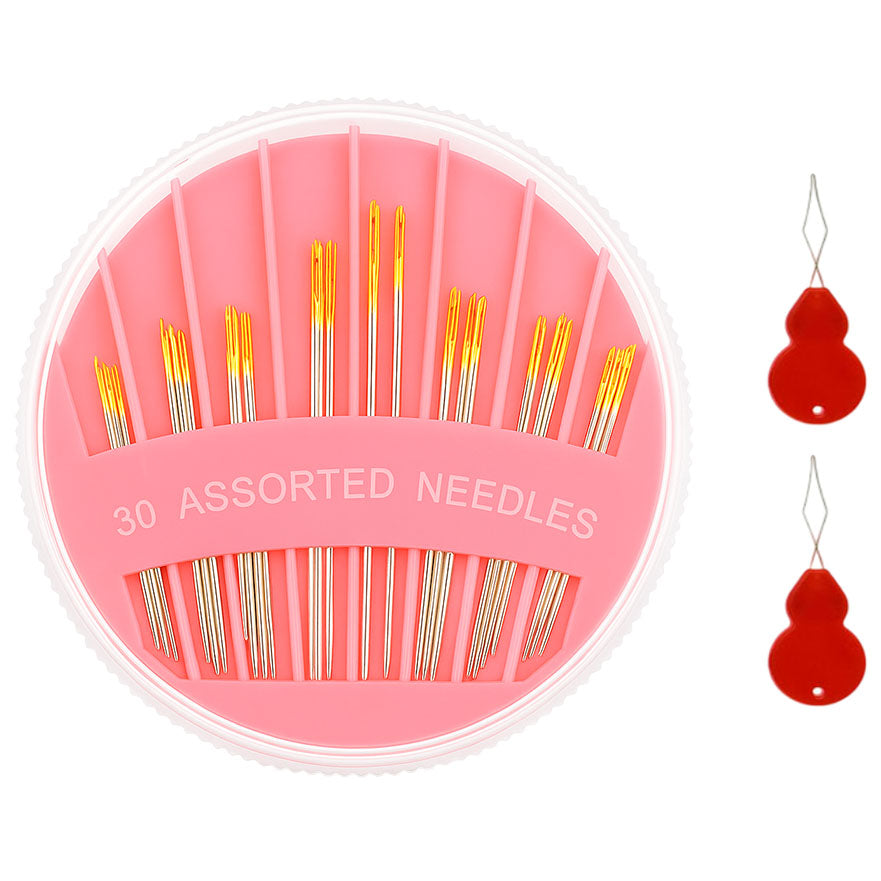 Assorted Large Eye Hand Sewing Needles with Gourd Threaders for Embroidery and Fabric Repairs
