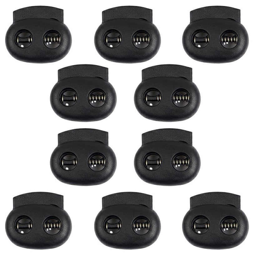 Double Hole Plastic Spring Cord Lock Toggles for Drawstrings Paracord Shoelaces and Elastic Bungee Rope