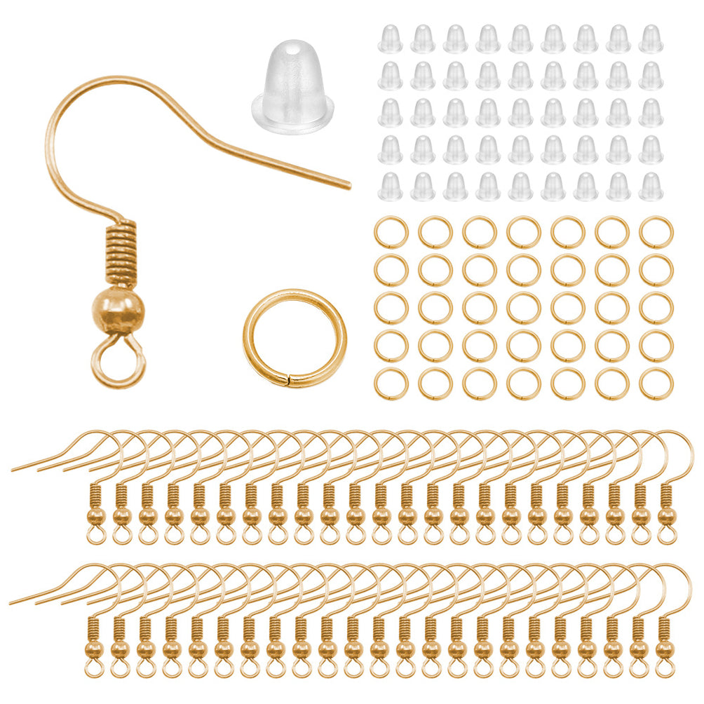 Hypoallergenic Earring Hooks Kit with Backs and Jump Rings for Jewelry Making, Pack of 600