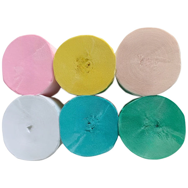 Crepe Paper Streamers 82ft Each Roll for Birthday, Wedding, and Party Decorations 1.77 Inch, Pack of 6