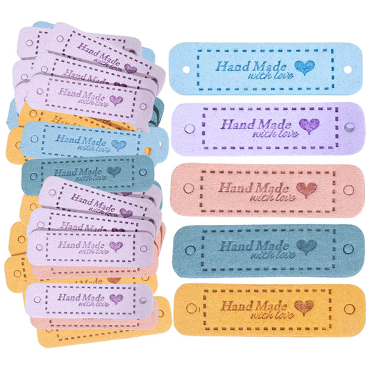 PU Leather Handmade Tags for Crochet, Knitting, Hats, DIY Crafts Sew-On Labels with Holes, 75 Tags