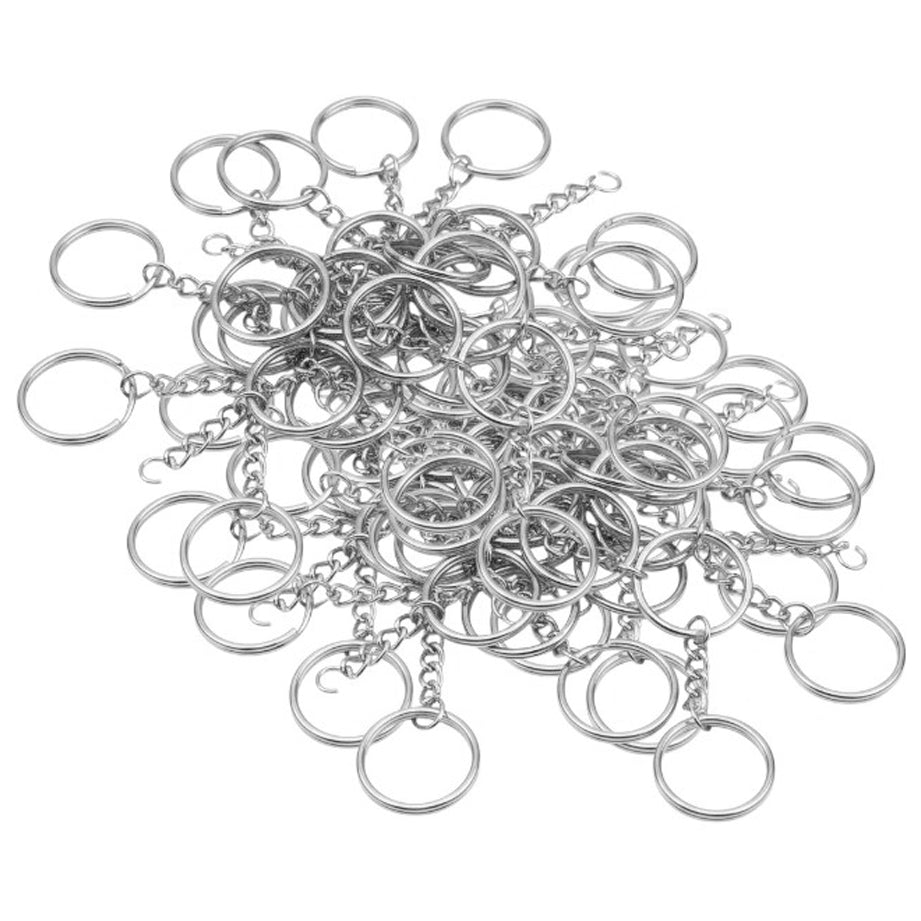 1 Inch Silver Split Keyrings with Chain and Jump Ring for Keychain Crafts