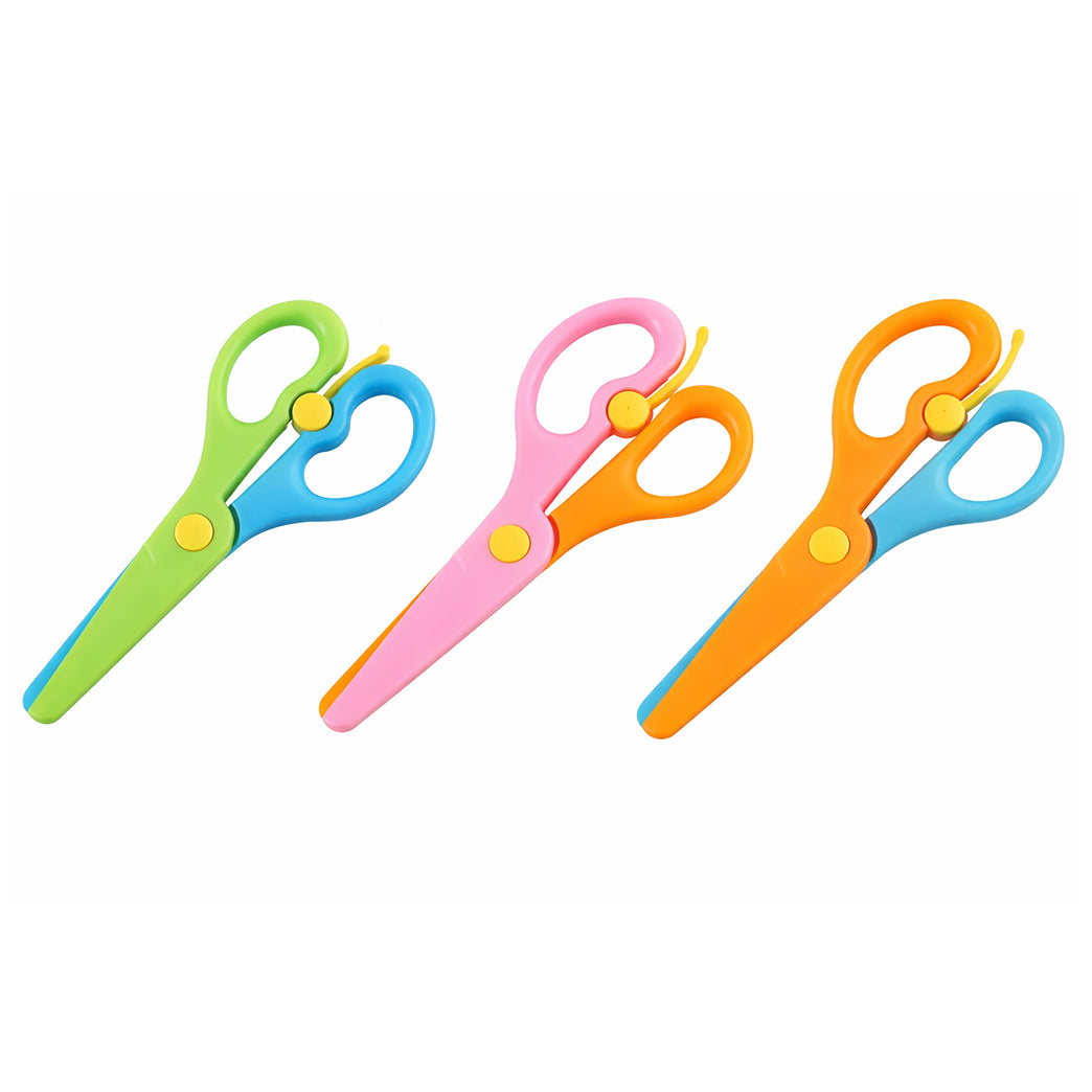 Kids Training Scissors Safety Scissors with Lever for Preschool Crafts and School Use, Pack of 3