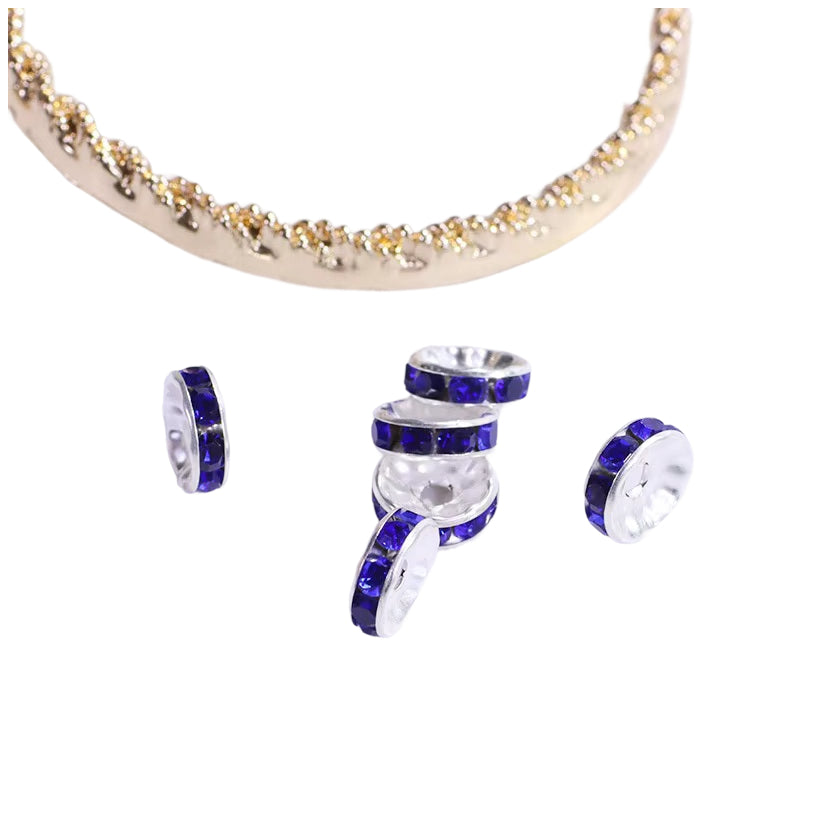 Silver Plated Rhinestone Rondelle Spacer Beads 6mm 8mm for Jewelry Making Bracelets, Pack of 50