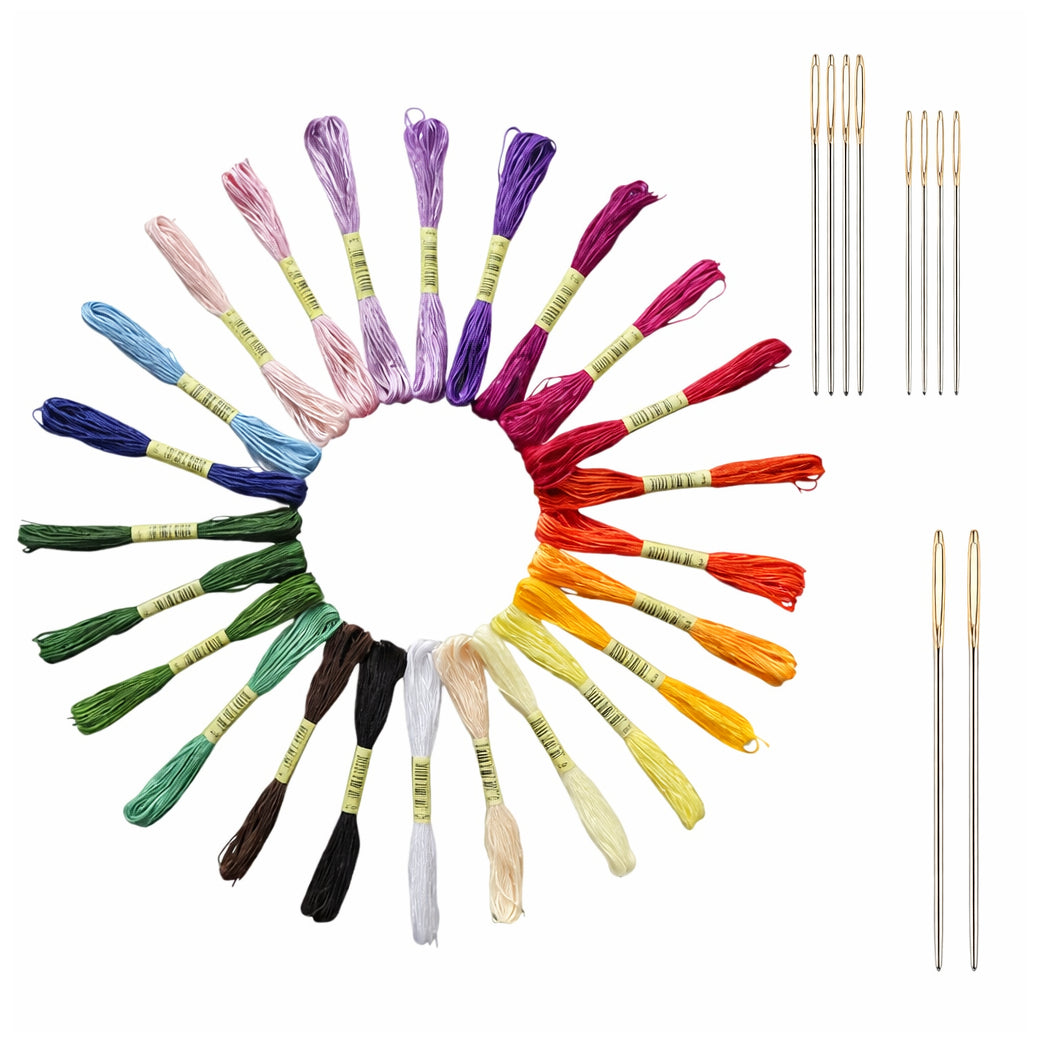 Assorted Color Embroidery Floss Cross Stitch Thread Set with Golden Eye Needles for Bracelets and Needlecraft Projects