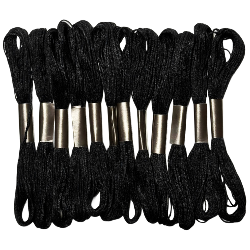 12PCS Black Embroidery Floss Set, 8m Six-Strand Cotton Thread for Cross Stitch & Crafts