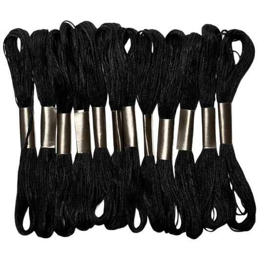 12PCS Black Embroidery Floss Set, 8m Six-Strand Cotton Thread for Cross Stitch & Crafts