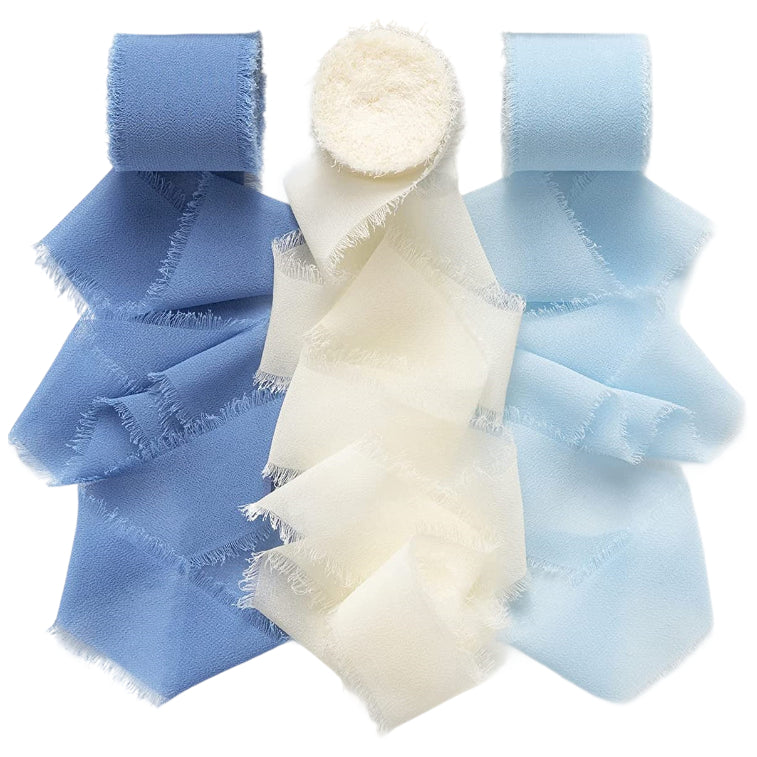 Handmade Chiffon Ribbon 4cm Wide 5m Each for Wedding and Gift Wrapping, Pack of 3