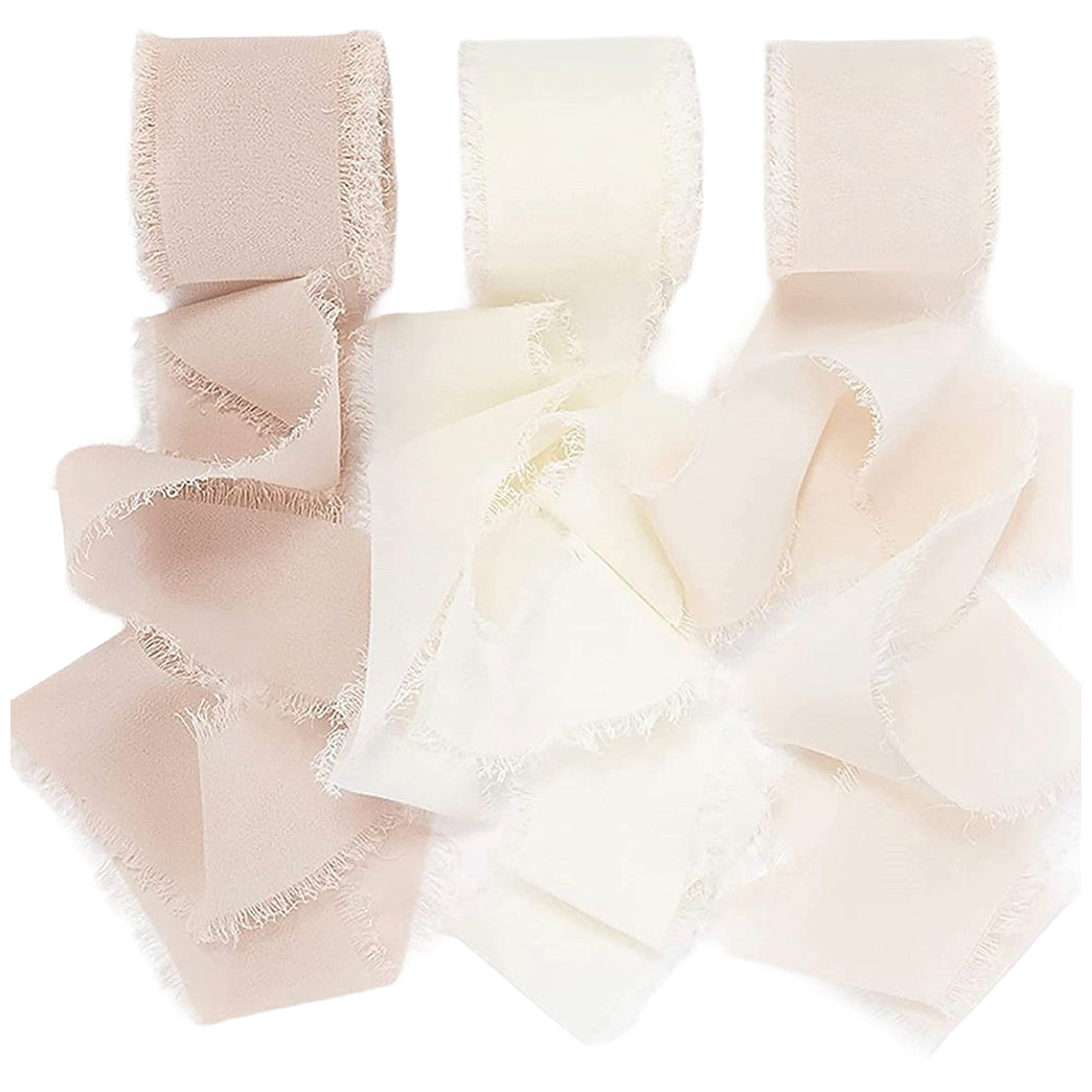 Chiffon Ribbon 1.5 Inch x 21 Yard Frayed Fringe Silk Ribbon 3 Rolls for Wedding Gift Wrapping and DIY Crafts