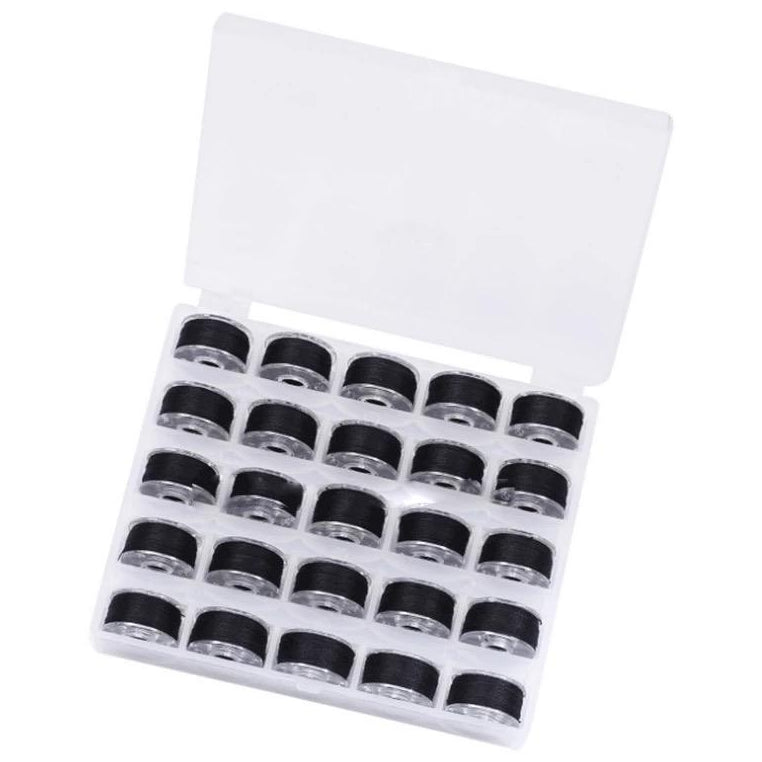 Size A Prewound Bobbin Thread for Brother Sewing Machines with Clear Storage Case, Pack of 25