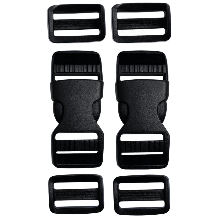 Heavy Duty Plastic Side Release Buckles and Tri Glide Slides for Backpacks and Webbing Straps