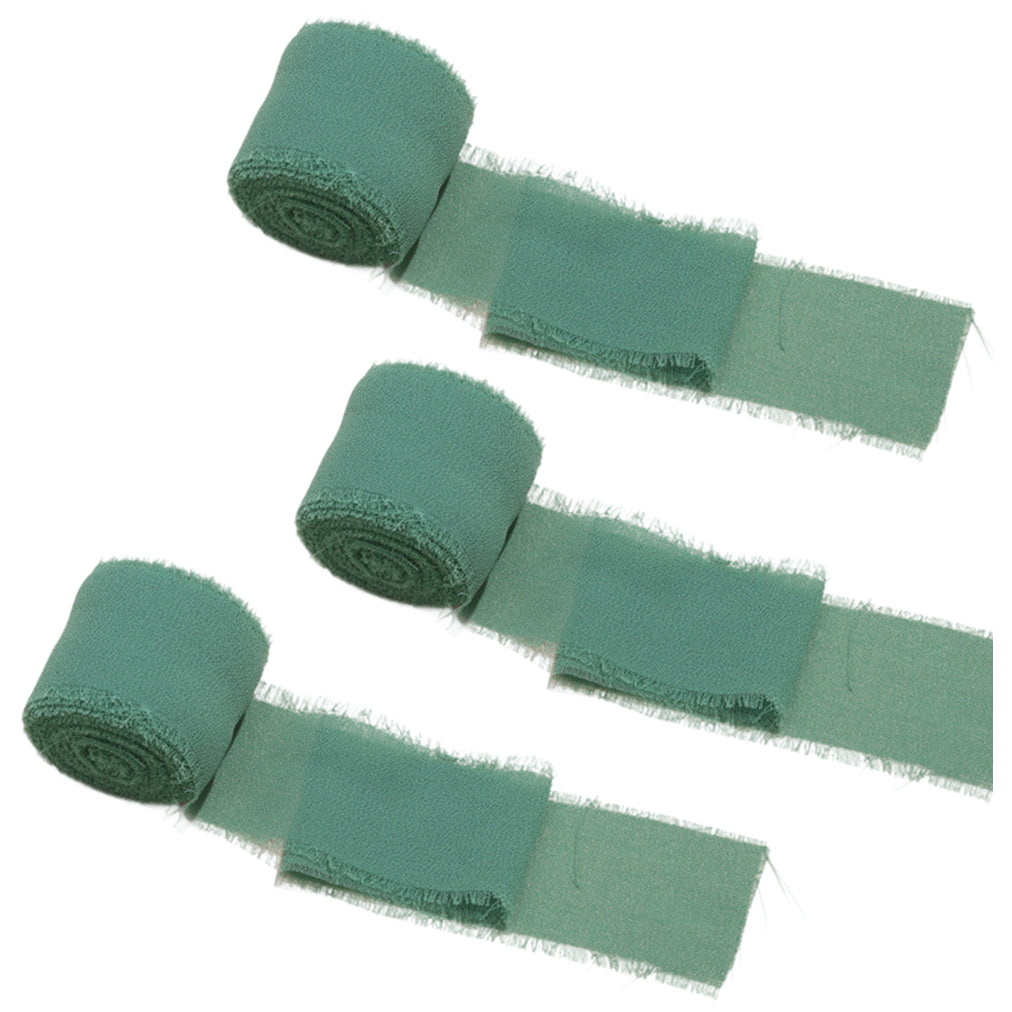 Chiffon Ribbon 1.5 Inch by 16.40yds Handmade Fringe Silk Ribbon for Gift Wrapping Wedding Bouquet and DIY Crafts, Pack of 3
