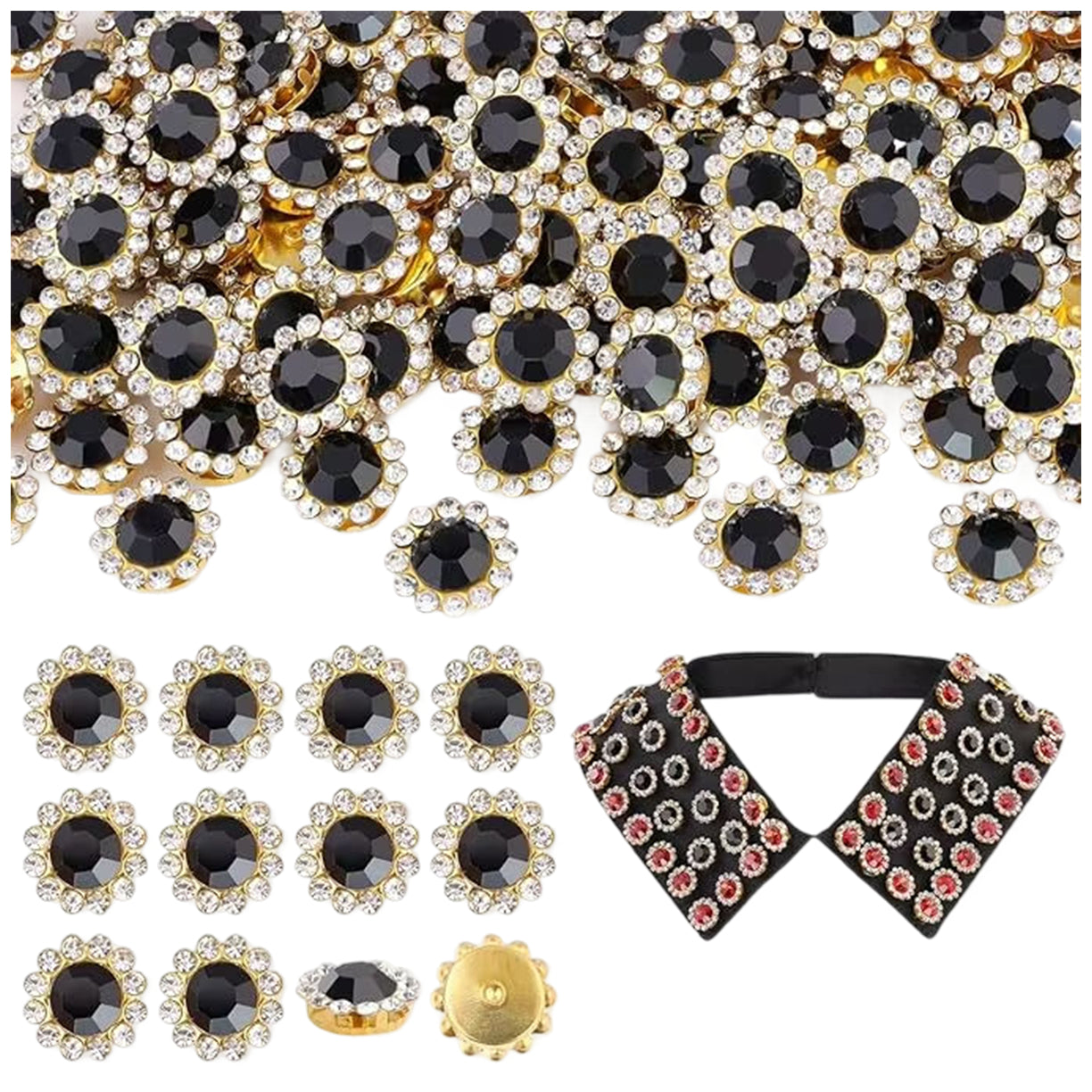 12mm Crystal Flower Sew On Rhinestones with Metal Base for Clothes and Crafts, Pack of 150