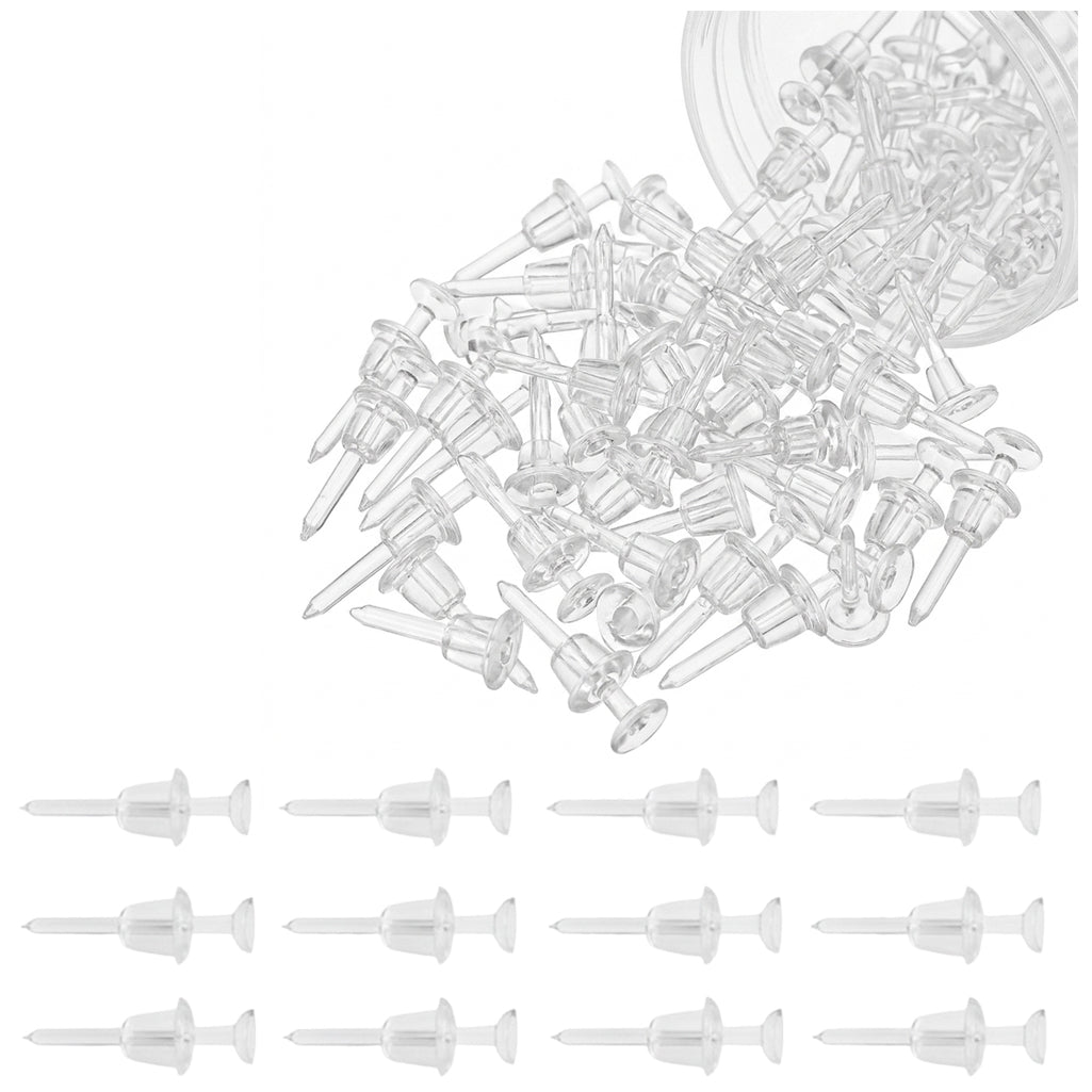 Clear Plastic Earring Stud Pins for DIY Jewelry Making and Invisible Earring Findings, Pair of 100